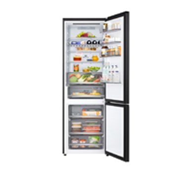 LG fridge freezer (GBBW726AEV) top view with matte black fridge on left and cabinet wall on right