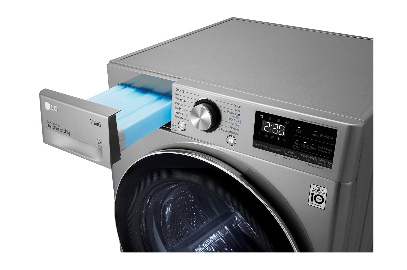 LG Sèche-linge 9kg | A+++ | Condenseur Autonettoyant | Compresseur DUAL Inverter et moteur Inverter garanti 10 ans, LG ﻿RH9V72IX