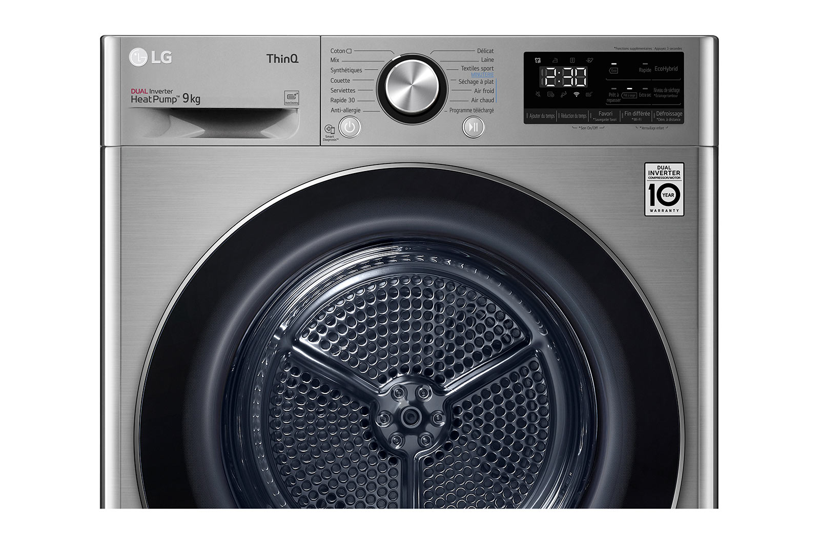 LG Sèche-linge 9kg | A+++ | Condenseur Autonettoyant | Compresseur DUAL Inverter et moteur Inverter garanti 10 ans, LG ﻿RH9V72IX