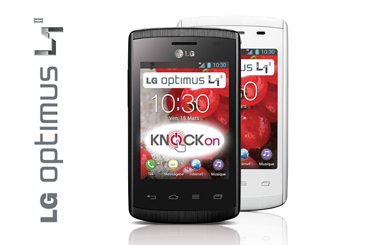 LG Optimus L1 II | Ecran IPS WVGA 3,0" (7,6cm) | Batterie 1540 mAh | Processeur 1,0Ghz | APN 2MP | Android 4.1 Jelly bean| Fonction KnockOn, LG Optimus L1 II