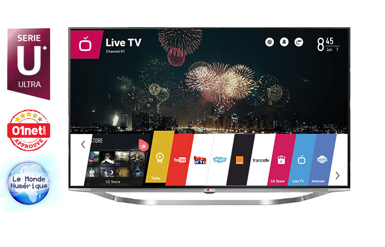 LG 55" (138cm) | TV Ultra HD 4K | Edge LED | UHD 4K 2160p | UCI 1250 | 3D | Smart TV WebOS | Wifi intégré | Magic remote incluse | Rétroéclairage local | HDMI 4K/60p | UHD upscalling | HEVC | Son 35W 2.1CH, LG 55UB950V