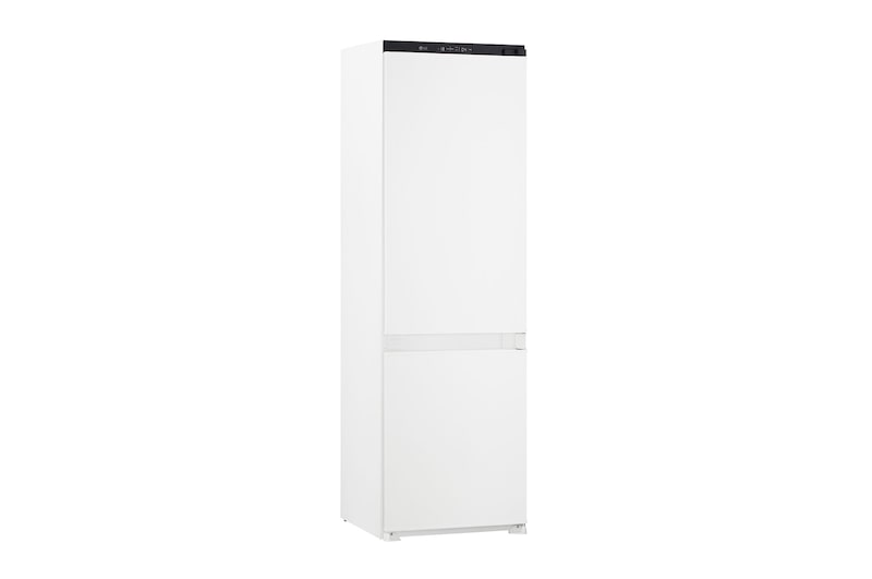 Vista frontal aberta do Frigorífico Combinado de Encastre Branco com 233l, No Frost Total e Gaveta Para Vegetais Frescos