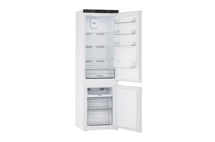 Vista lateral do Frigorífico Combinado de Encastre Branco com 233l, No Frost Total e Gaveta Para Vegetais Frescos