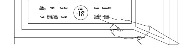 LG SIGNATURE Bottom-Freezer's eclipse display shows various refrigerator feature options.