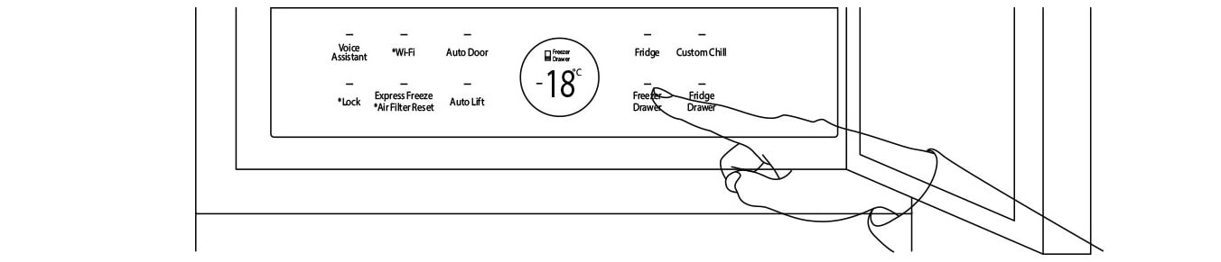 LG SIGNATURE Bottom-Freezer's eclipse display shows various refrigerator feature options.