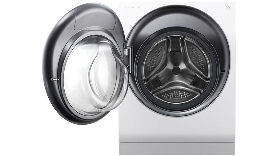 Front of LG SIGNATURE WasherDryer with door open