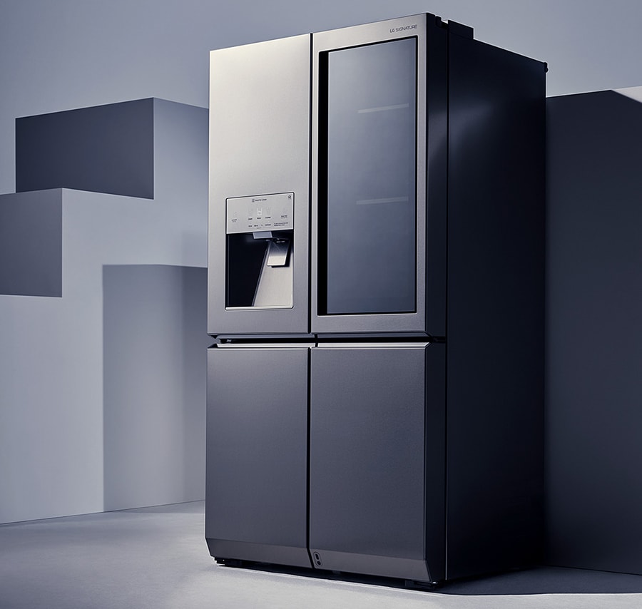 close shot of lg signature refrigerator which is laid on the virtual space