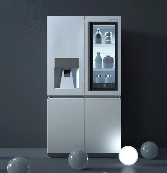 lg signature refrigerator with a bright bulb