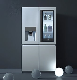 lg signature refrigerator with a bright bulb