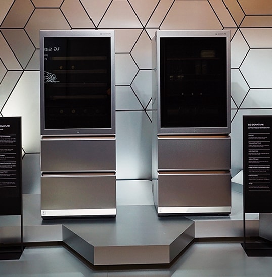 LG SIGNATURE Wine Cellar and bottom-freezer refrigerator are displayed at IFA 2019