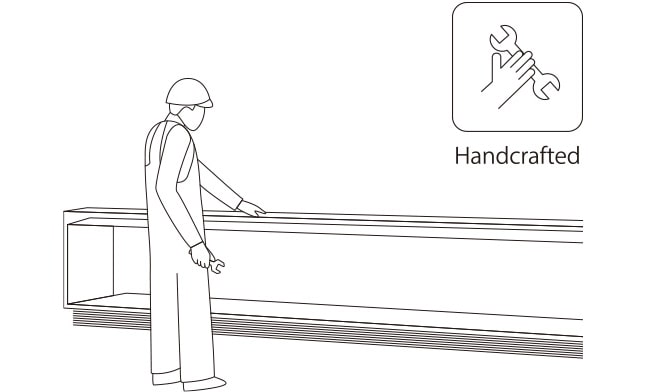 Image explaining that how aluminum stand body of LG SIGNATURE 8K OLED TV is crafted by hand