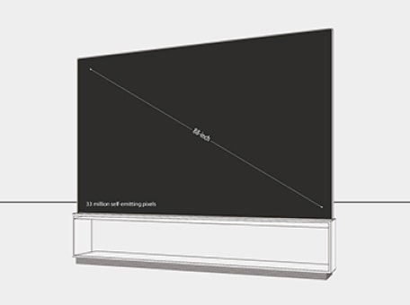 An infographic picture of LG SIGNATURE 8K OLED TV Z9 showing its dimension of the whole product body