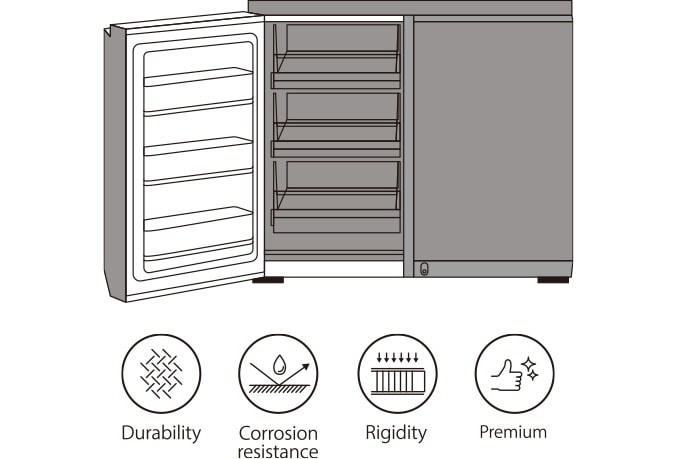 Image showing that the 304 stainless steel is used inside and out for LG SIGNATURE Refrigerator