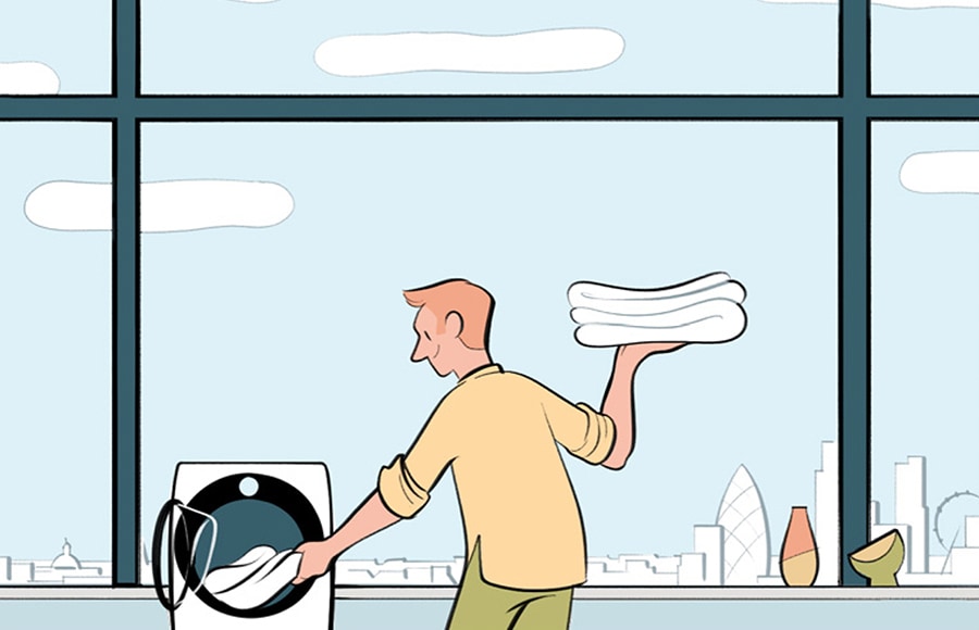 Illustration of LG SIGNATURE Washing Machine in London city background