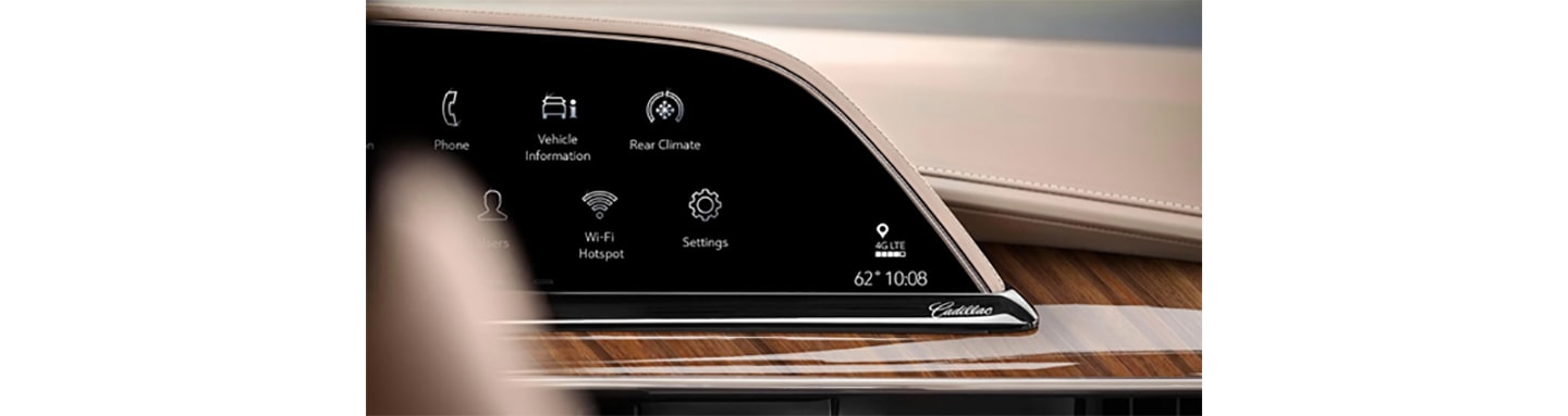 A close-up of the LG infotainment system installed in a Cadillac