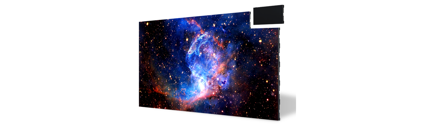 LG MAGNIT displaying a colorful galaxy with its panel in the very top right detached