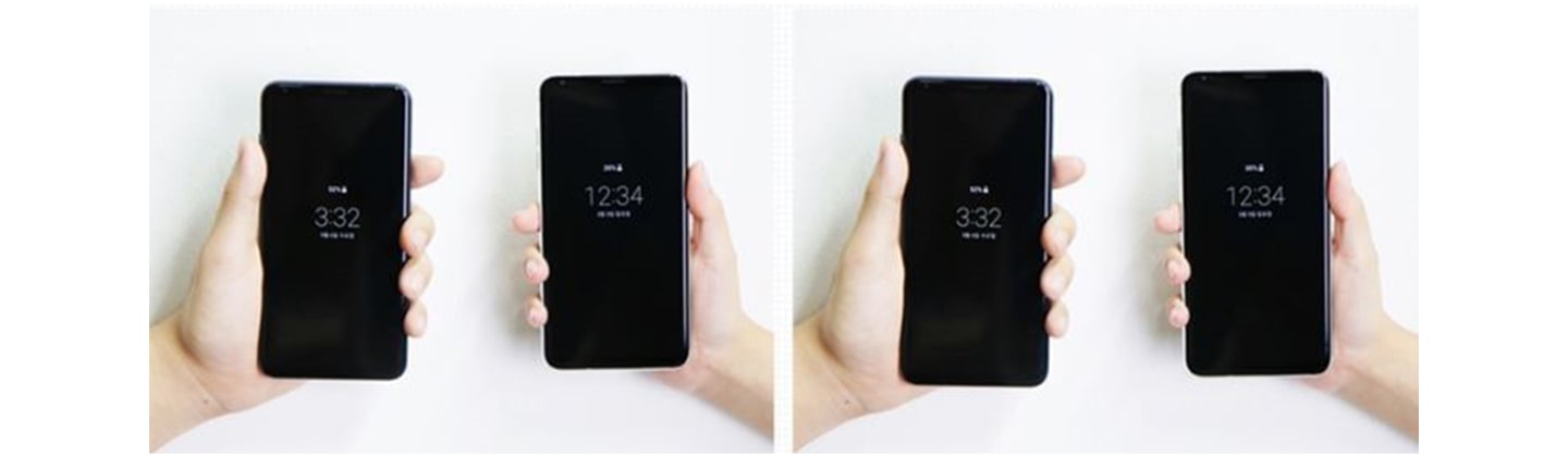 Two photos show the 2:1 display ratio of LG V30 ThinQ on the left and the 2.1:1 ratio of LG V40 ThinQ on the right respectively.