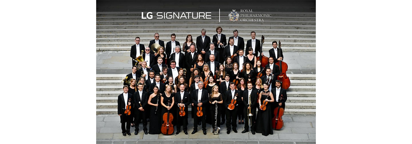 The Royal Philharmonic Orchestra with the logos of LG SIGNATURE and the orchestra above