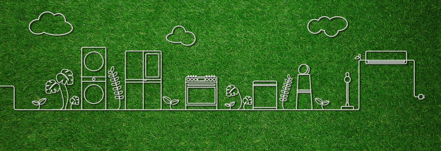 An illustration including LG's various home appliances