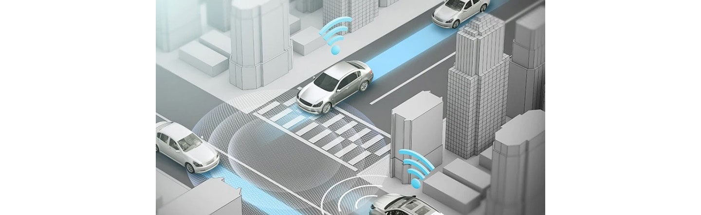 An image of Self-driving cars communicating with nearby objects