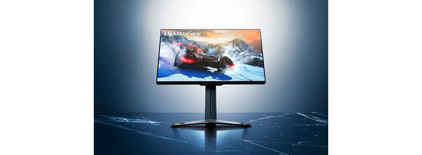 A LG UltraGear monitor displaying a game image