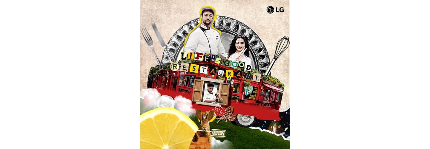 An illustration of the Life’s Good Restaurant on wheels with a male and female chef behind