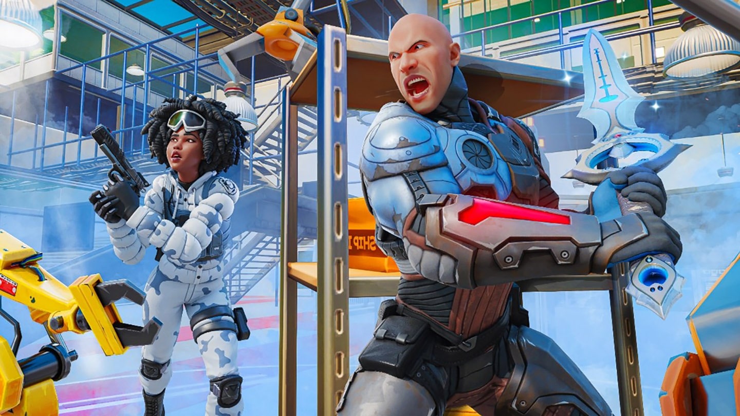 A screenshot of Fortnite characters in UltraCity, LG UltraGear's brand map in Fortnite