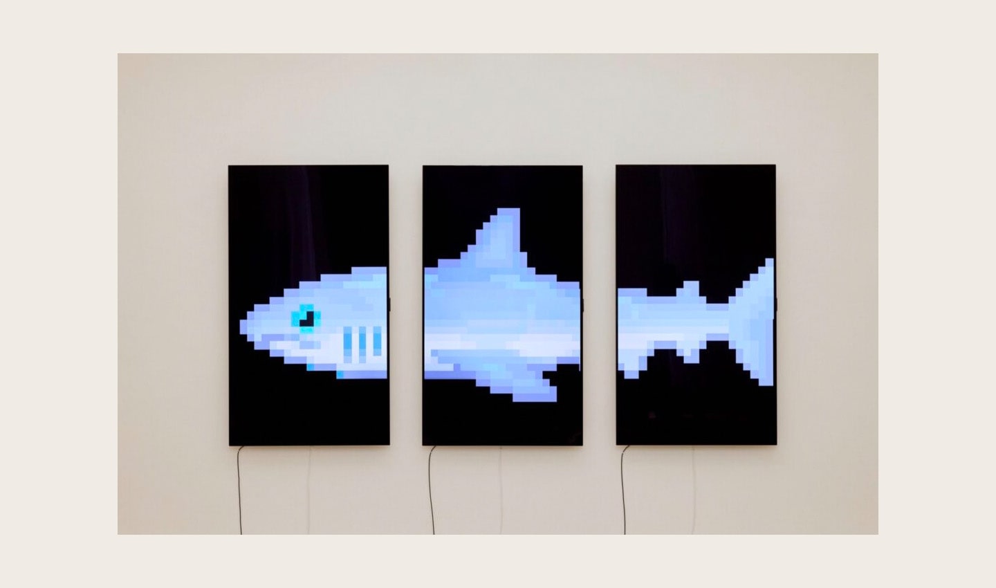 ‘THE S/H/A/R/K’ by Damien Hirst displayed on LG OLED TV at Saatchi Gallery