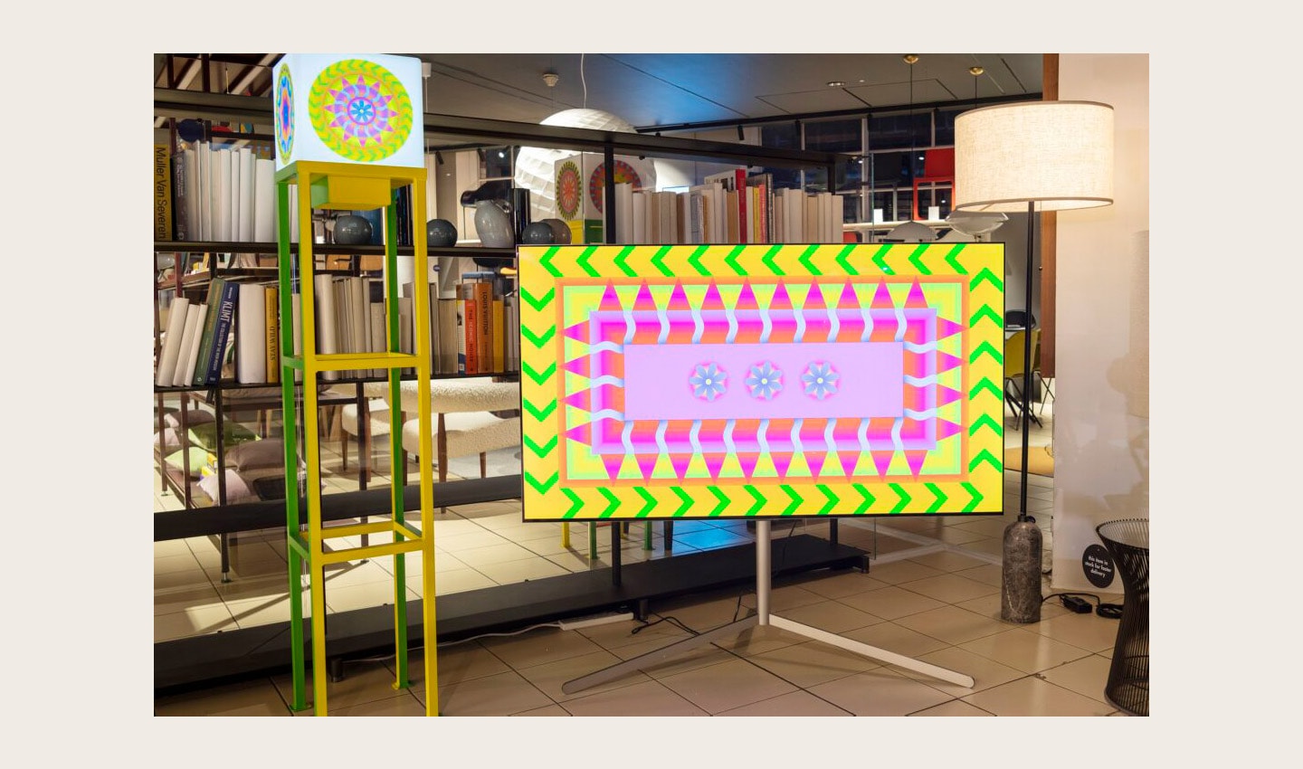 LG OLED evo TVs featured in Yinka Ilori's art installations titled 'Forest of Eyes' at the Conrad Shop