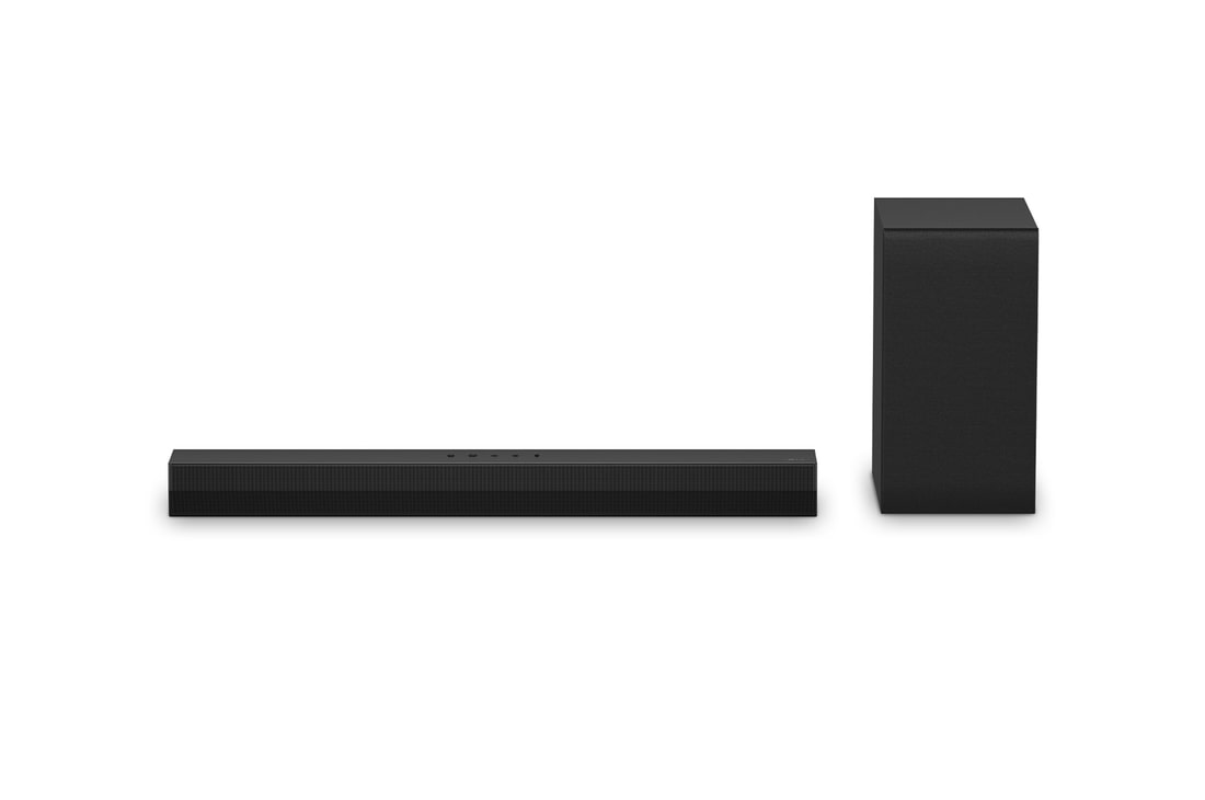 LG Soundbar S40T 和重低音喇叭的正面視圖