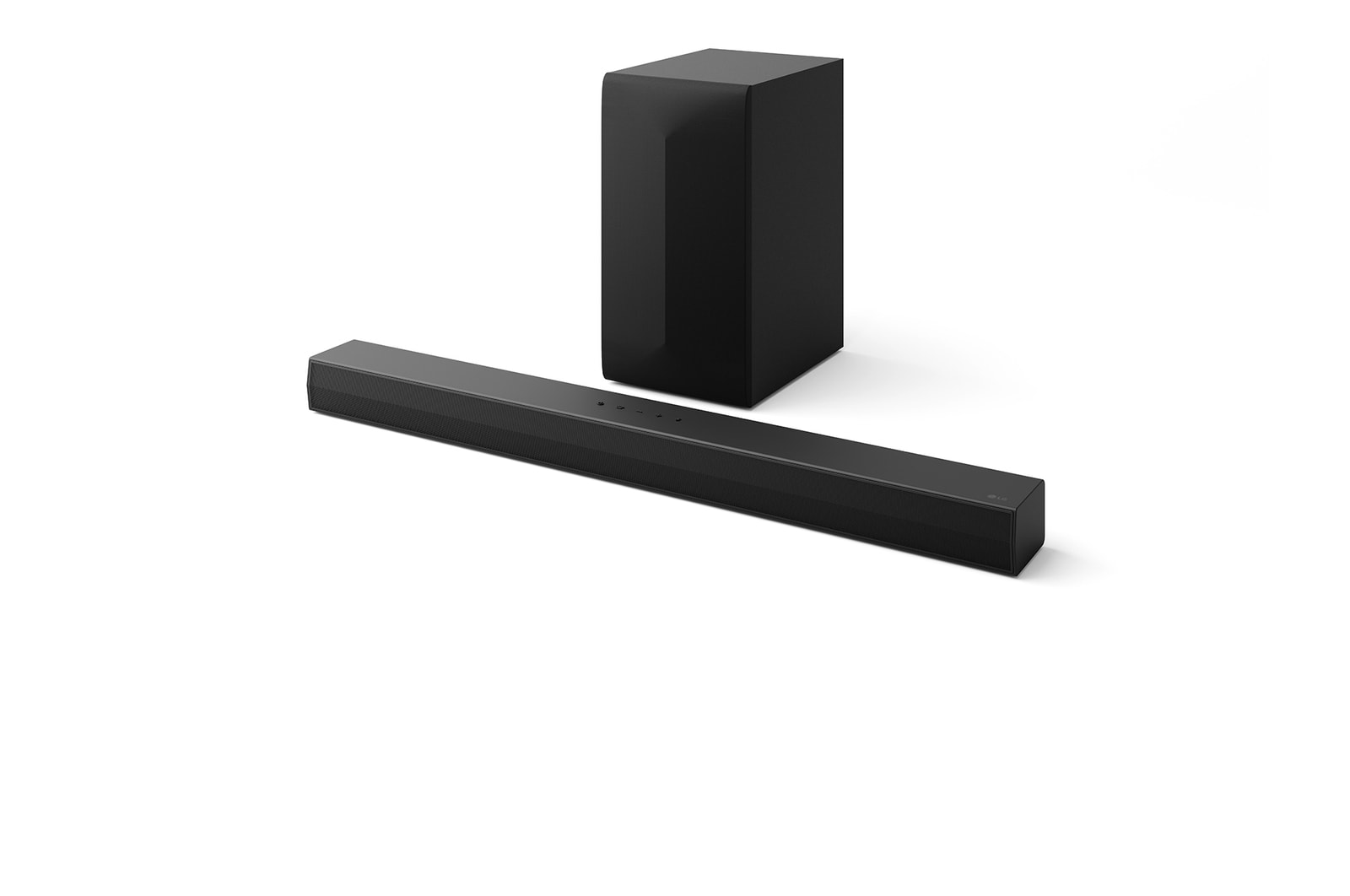 LG Soundbar S60T 和重低音喇叭的斜角視圖