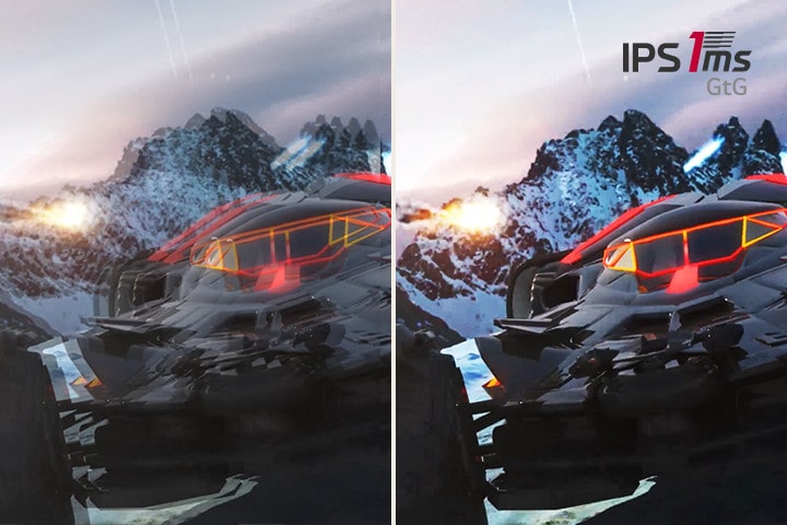 影片顯示 IPS 5 毫秒和 IPS 1 毫秒的殘像比較。
