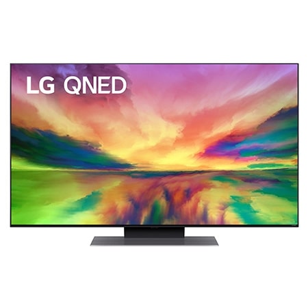 A front view of the LG QNED TV with infill image and product logo on