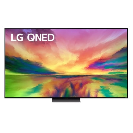 A front view of the LG QNED TV with infill image and product logo on