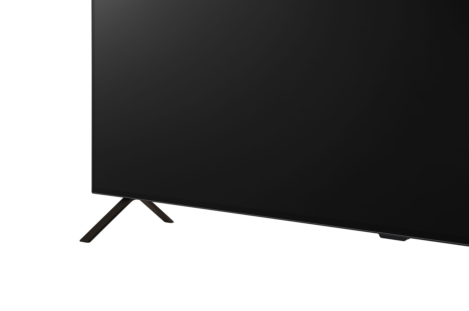 LG OLED B4 TV 從底座的特寫圖像，顯示兩極座檯架