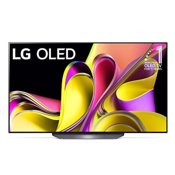Front view with LG OLED evo and 10 Years World No.1 OLED Emblem on screen, as well as the Soundbar below. 