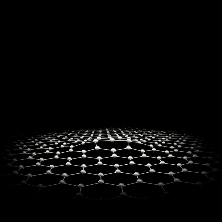 The image shows a hexagon pattern against a black background. As you scroll down the page, a text image reads, "Enjoy the smooth, rich, and clean sound of graphene."