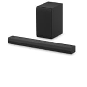 Angled view of LG Soundbar S40T and subwoofer