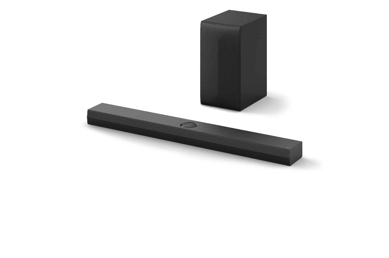 Top angled view of LG Soundbar S70TY and subwoofer