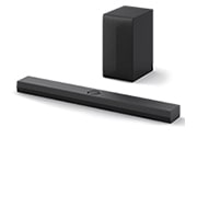 Top angled view of LG Soundbar S70TY and subwoofer