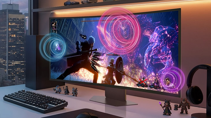 UltraGear gaming monitor (39GX950B) delivers clear, immersive game audio with built-in speakers and AI Sound