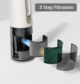 3 kinds of filters are aligned to show filtering the dirty air.