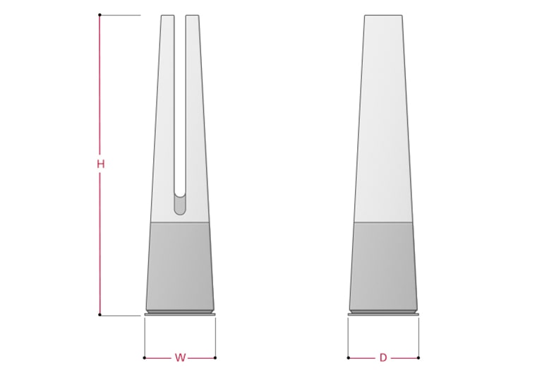 W means Width, D means Depth (excluding door handle), H means Height.