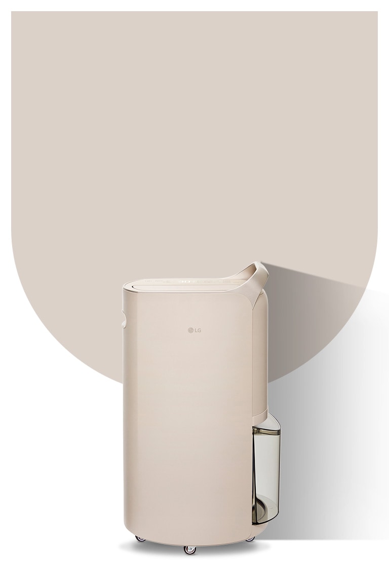 It shows a calming beige color LG Puricare™ Dehumidifier Objet Collection.