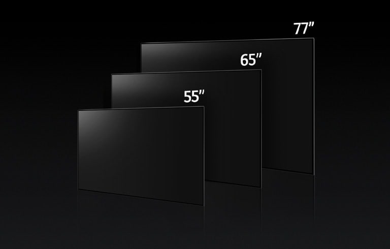 An image comparing LG OLED C3's varying sizes, showing 42", 48", 55", 65", 77", and 83".