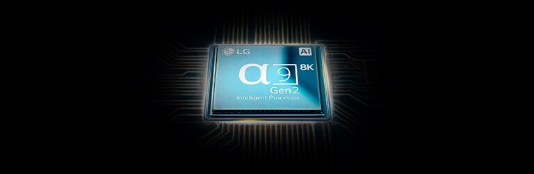 Alpha 9 Gen3 AI Processor chip shining with blue graphics on black background