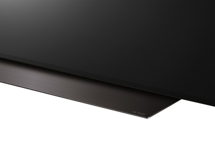 Close-up image of LG OLED TV, OLED B4 from the base, showing 2-pole stand