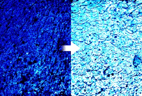 Image showing increased skin moisture levels after use compared to before.	