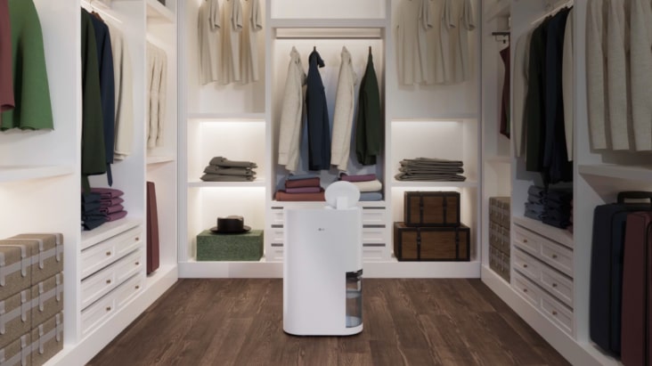 A dehumidifier is placed in the dressing room.	