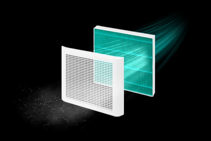 Air passing through a HEPA grade filter